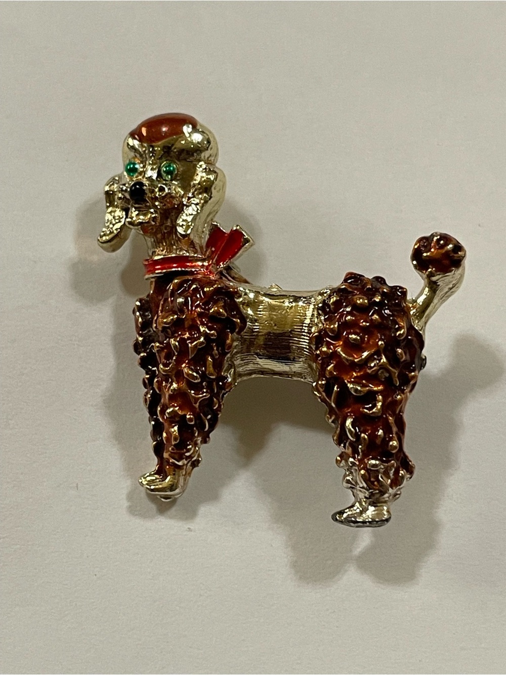 Vintage Gold Tone Enamel Poodle Pin #7463